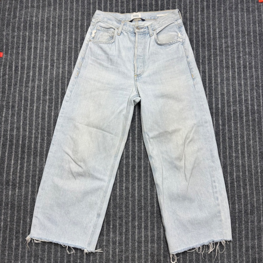 Citizens of Humanity Womens Ayla Baggy Jeans 25 Light Wash Wide Leg Raw Hem